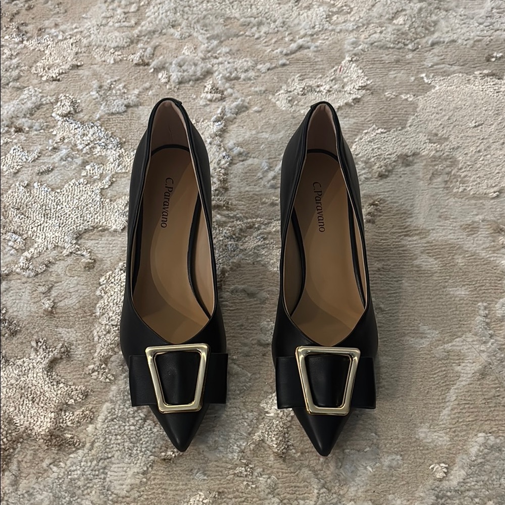 Chic Black Pumps with Gold Buckle by C.Paravano